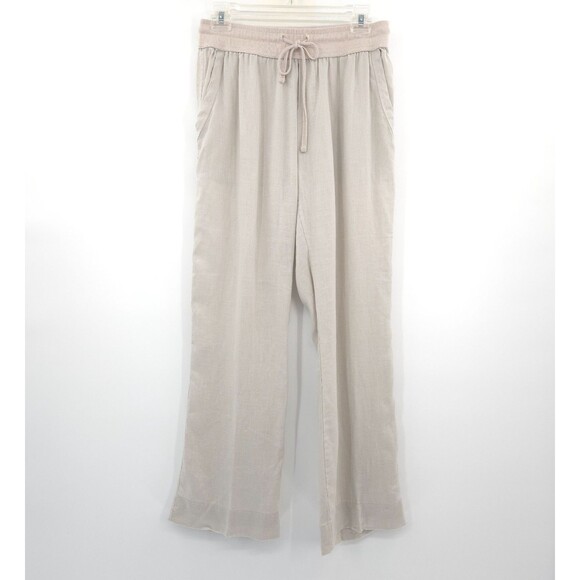 Elan Pants - Elan 100% linen pull-on straight pants Size M begie tan elastic drawstring waist